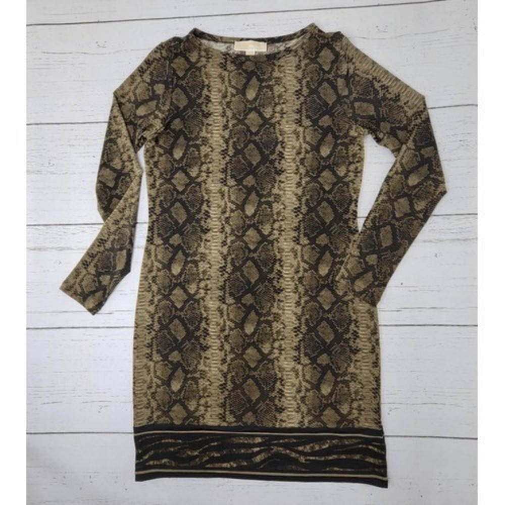 MICHAEL Michael Kors Dress Small Green Snake Jersey Knit Long Sleeve‎